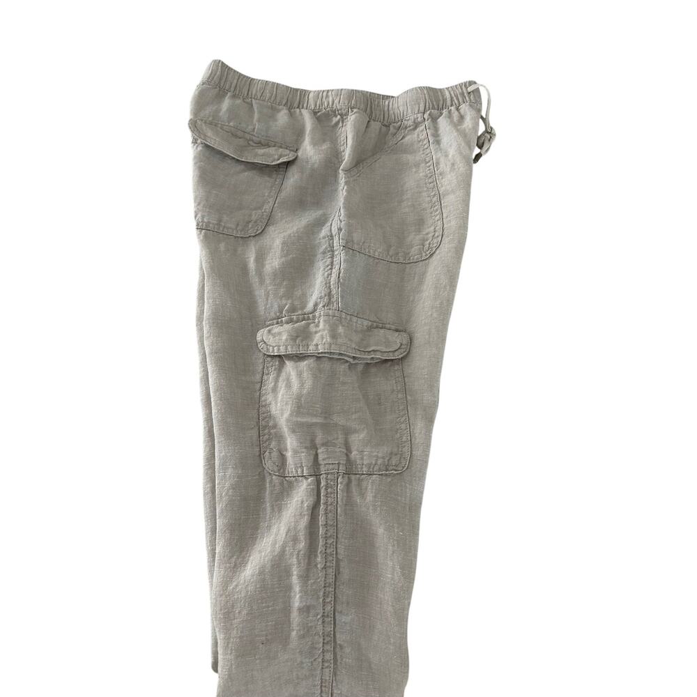 Nicole Miller Linen Jogger Pants Womens M Natural Cargo Drawstring Coastal Boho - Picture 7 of 10